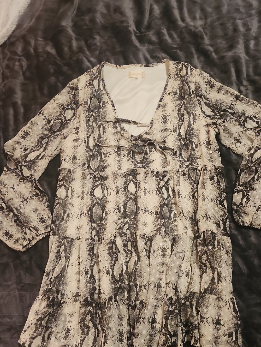 Altar'd State Black and Cream Snake-Print V-Neck Tunic